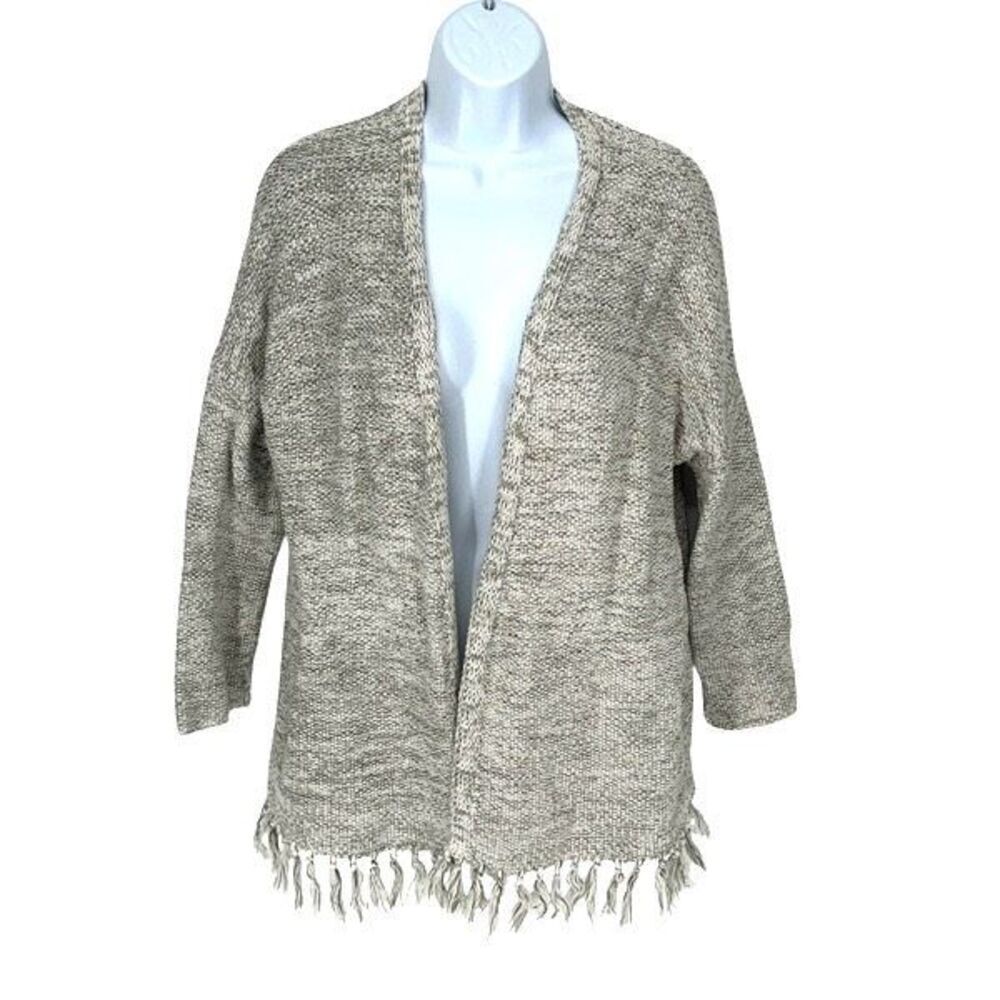 LOFT Outlet Womens Cotton Fringe Hem Open Front Cardigan Sweater Gray Size Small
